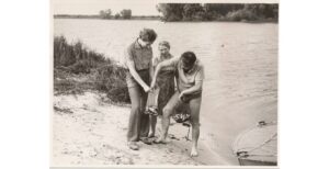 A photograph of the author’s father and grandparents fishing along the Dnieper River.