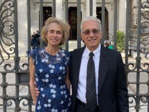 Shelly Gerson (left) and Jeff Zipkin (right) visiting the Great Synagogue in Rome. Courtesy