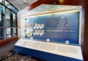 A screenshot of the online exhibit "Sally Priesand Leads the Way," showing the inside of the American Jewish Archives and the beginning of the real-life exhibit.